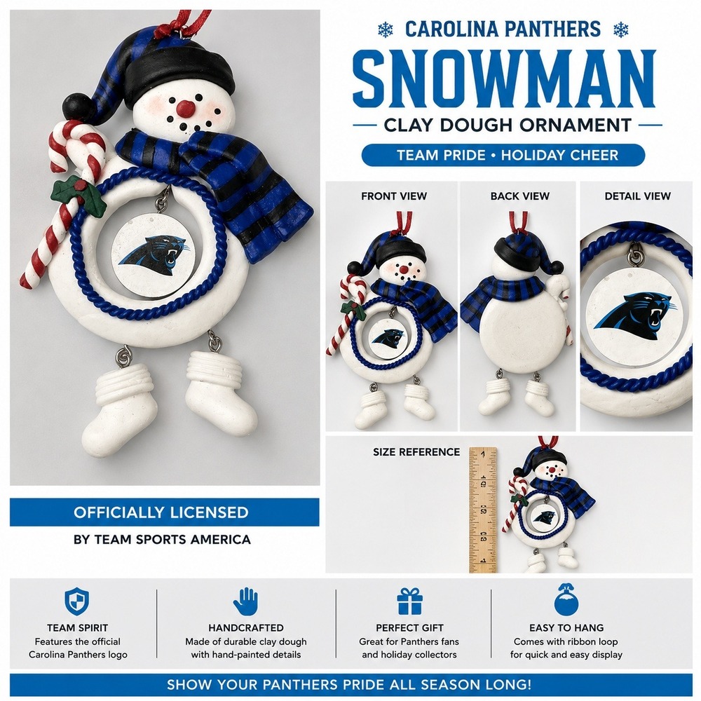 Carolina Panthers Clay Dough Snowman Christmas Ornament Team Sports America